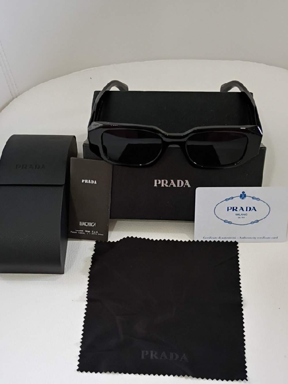 Prada Black Gloss Rectangular Sunglasses Full Included Comes With COA
